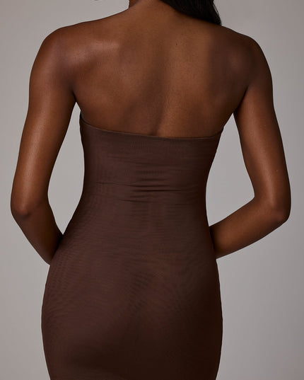 Deep Cocoa Soft Sheer-Mesh Bandeau Mini Slip Dress