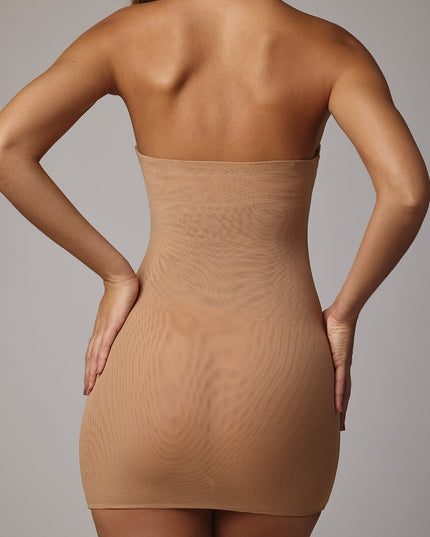 Almond Soft Sheer-Mesh Bandeau Mini Slip Dress