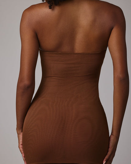 Mocha Soft Sheer-Mesh Bandeau Mini Slip Dress