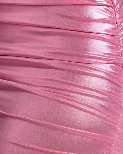 Rose Pink Long Sleeve Metallic Jersey Mini Dress