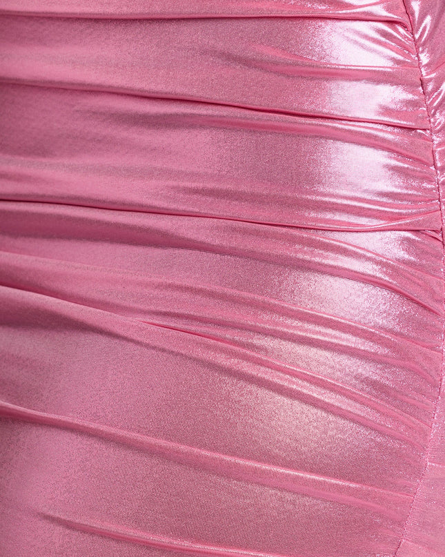 Rose Pink Long Sleeve Metallic Jersey Mini Dress