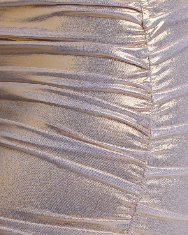 Light Gold Long Sleeve Metallic Jersey Mini Dress