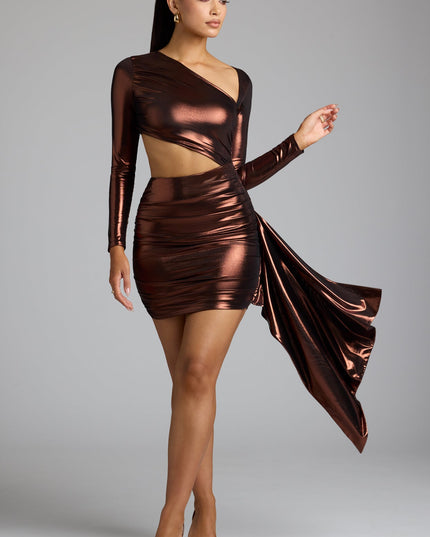 Copper Bronze Cut Out Metallic Jersey Mini Dress