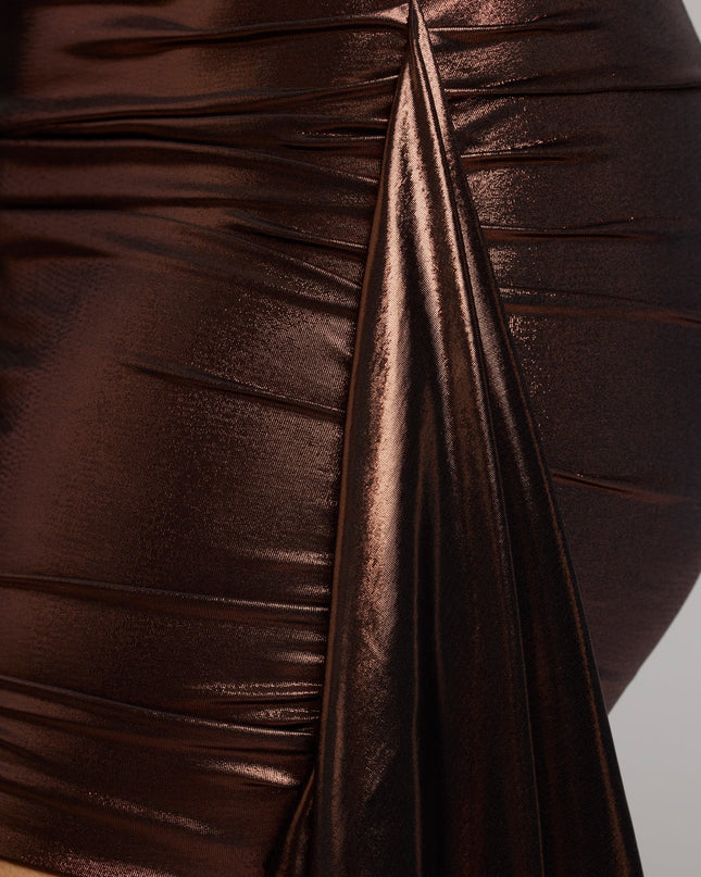 Copper Bronze Cut Out Metallic Jersey Mini Dress