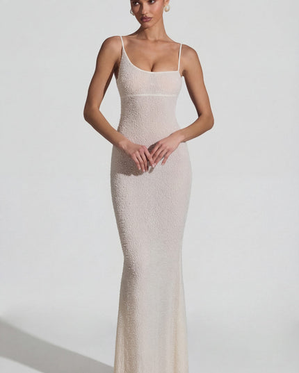 White Embellished Backless Maxi Dress