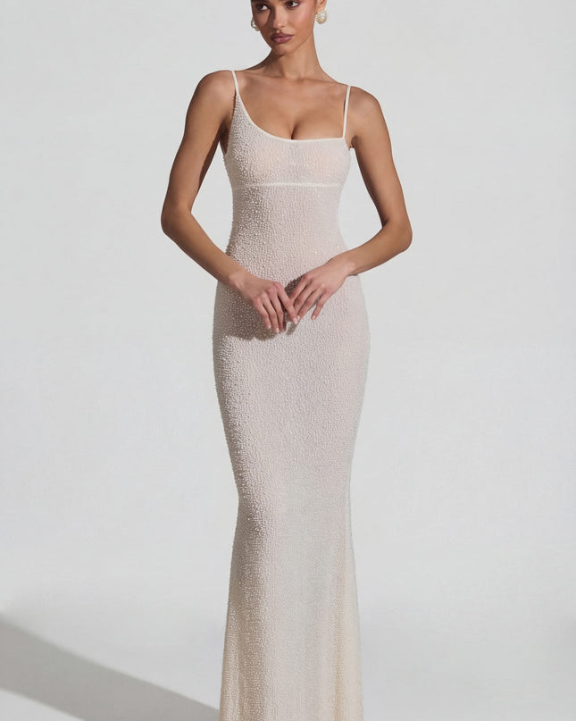 White Embellished Backless Maxi Dress