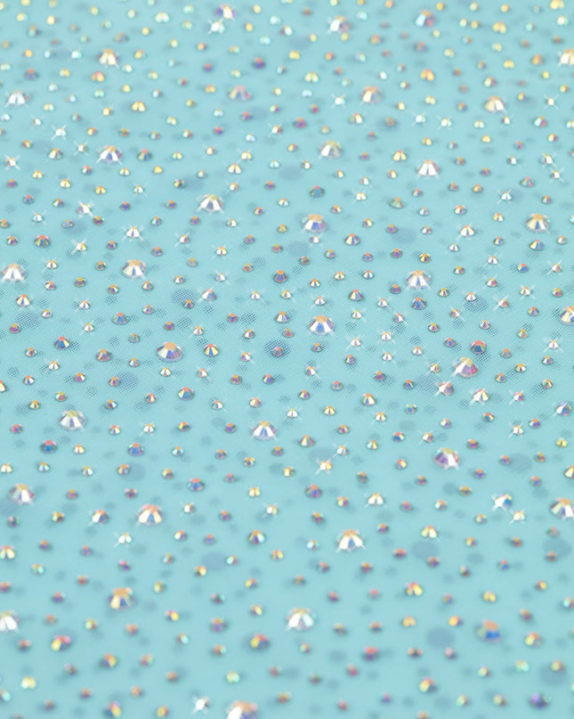 Ice Blue Embellished Mid-Rise Hot Pant Shorts