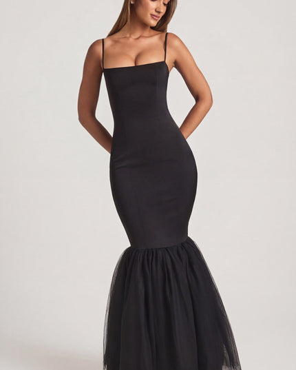 Black Tulle Hem Fishtail Gown