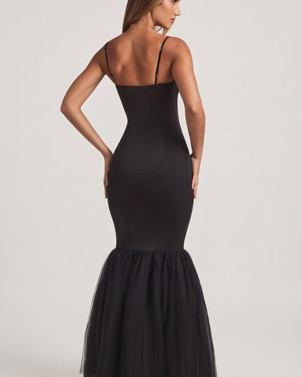 Black Tulle Hem Fishtail Gown