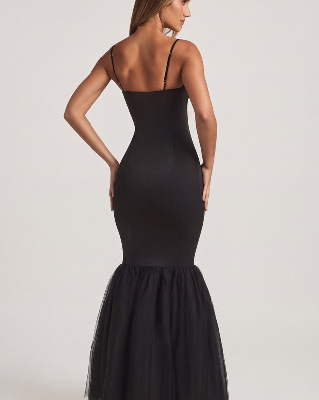 Black Tulle Hem Fishtail Gown