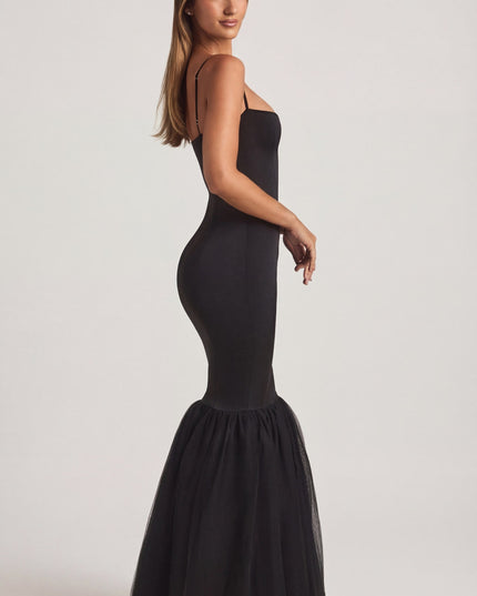 Black Tulle Hem Fishtail Gown
