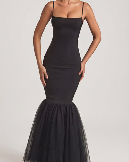 Black Tulle Hem Fishtail Gown