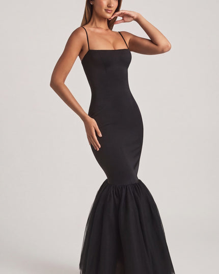 Black Tulle Hem Fishtail Gown