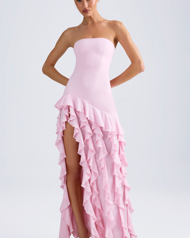 Candyfloss Pink Ruffle-Trim Strapless Gown