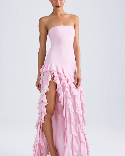 Candyfloss Pink Ruffle-Trim Strapless Gown