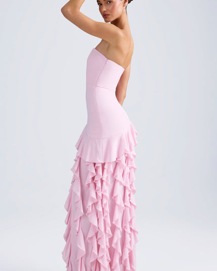 Candyfloss Pink Ruffle-Trim Strapless Gown