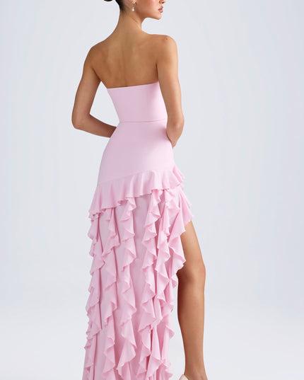 Candyfloss Pink Ruffle-Trim Strapless Gown