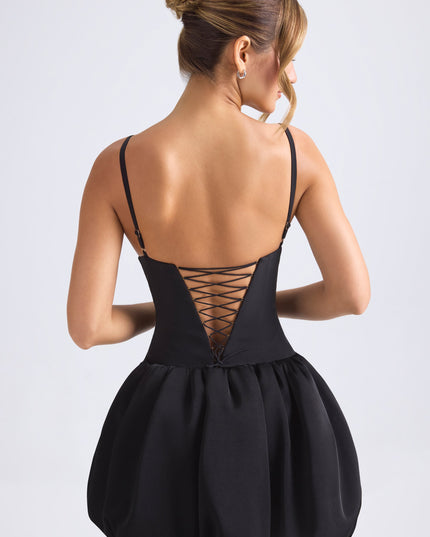 Black Lace-Up Bubble Hem Corset Micro Mini Dress
