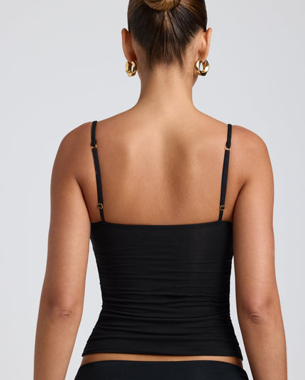Black Modal Ruched Layered Tank Top