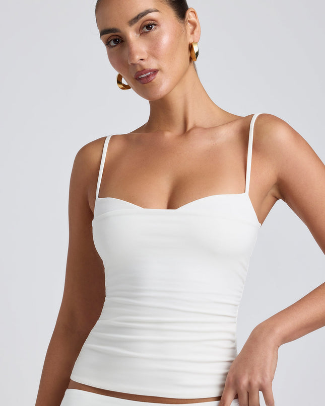 White Modal Ruched Layered Tank Top