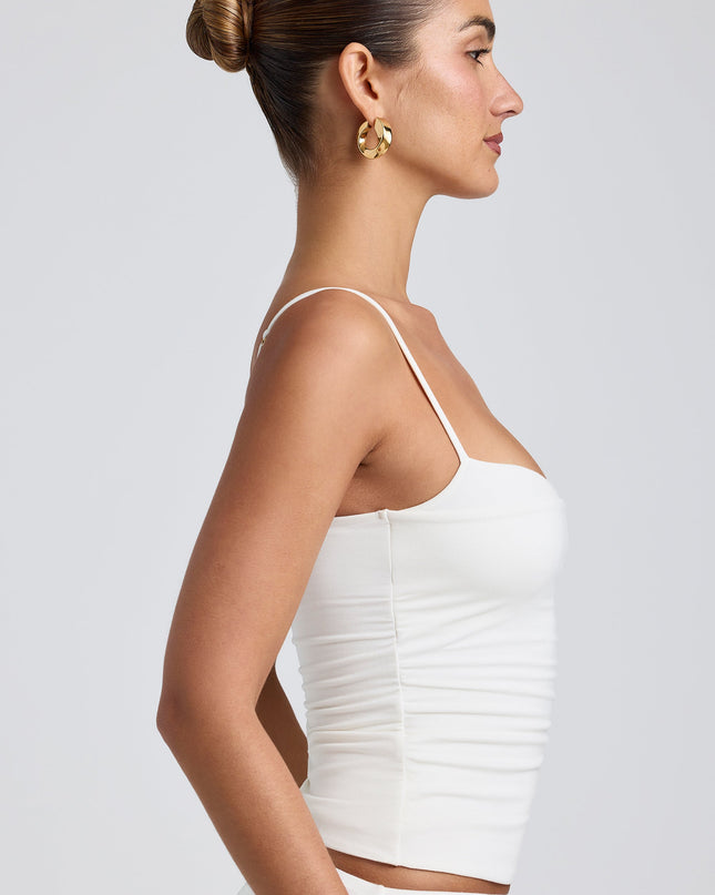 White Modal Ruched Layered Tank Top