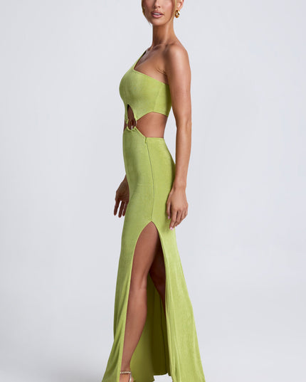 Olive Hardware Detail One-Shoulder Maxi Dress