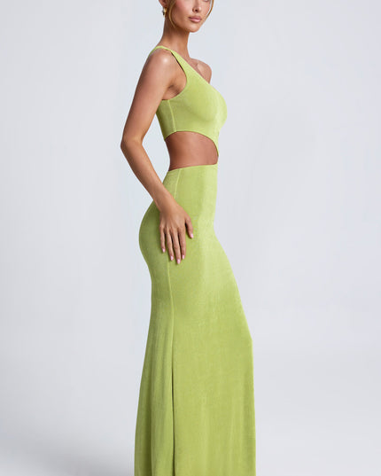 Olive Hardware Detail One-Shoulder Maxi Dress