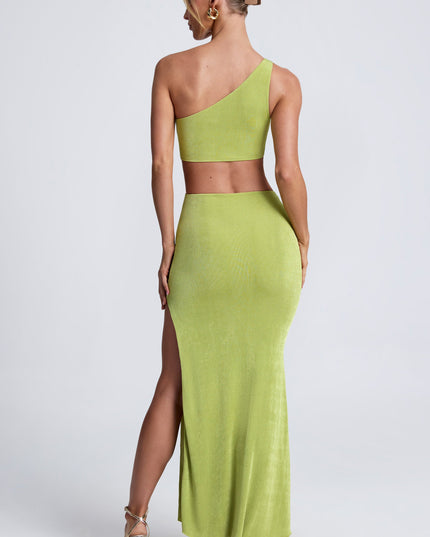 Olive Hardware Detail One-Shoulder Maxi Dress