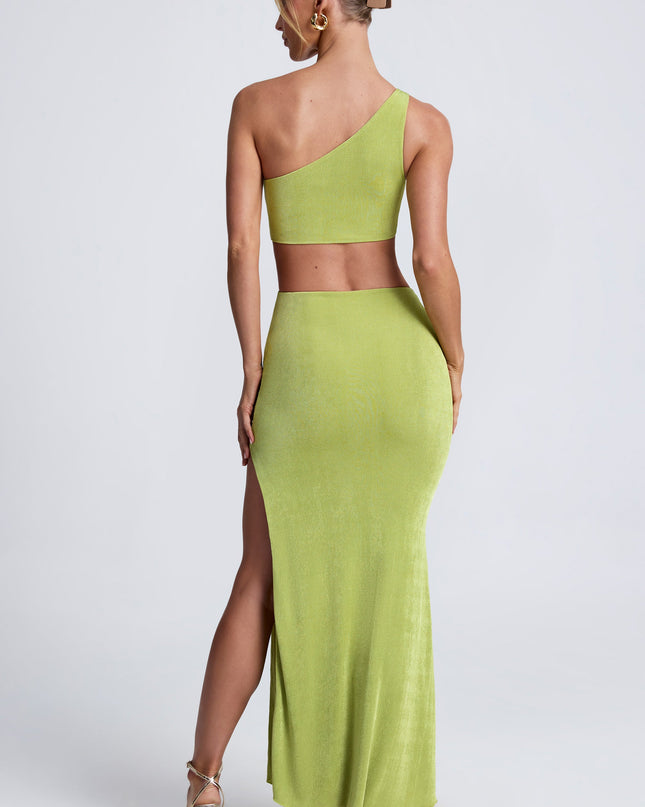 Olive Hardware Detail One-Shoulder Maxi Dress