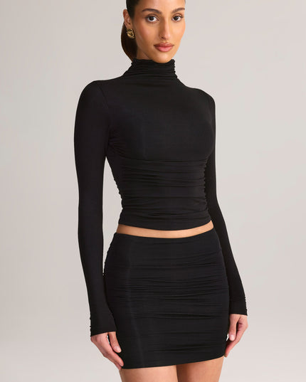 Black Modal Ruched Mid-Rise Mini Skirt
