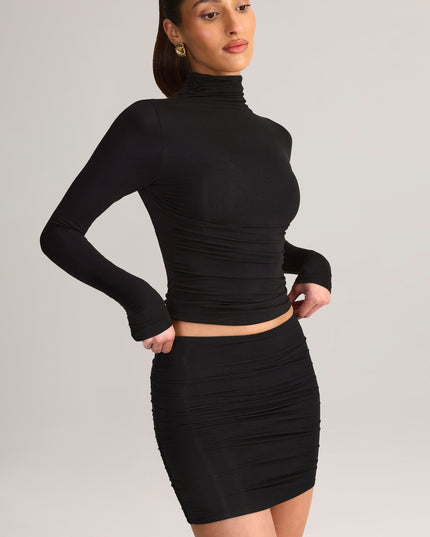 Black Modal Ruched Mid-Rise Mini Skirt