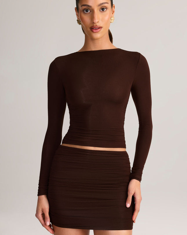 Chocolate Brown Modal Ruched Long-Sleeve Top