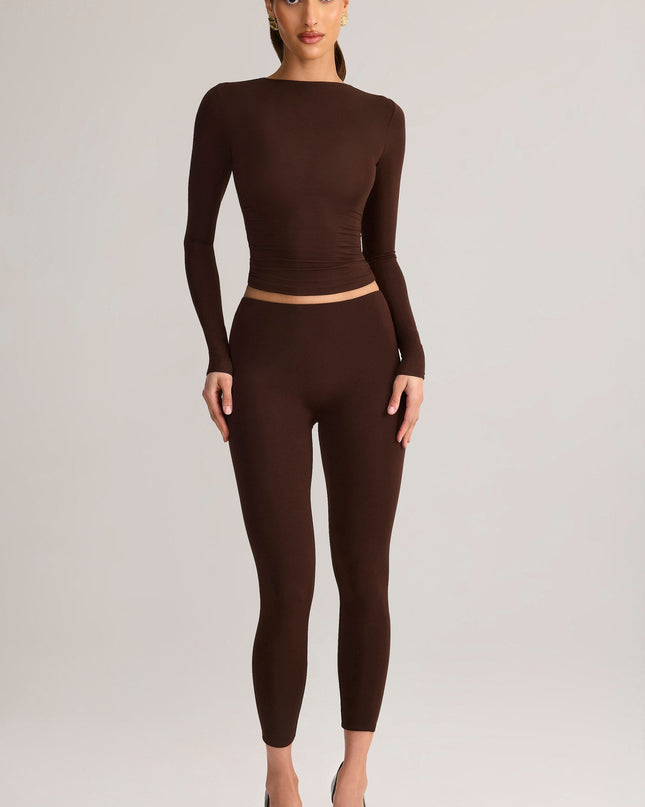 Chocolate Brown Modal Ruched Long-Sleeve Top