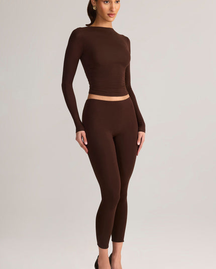 Chocolate Brown Modal Ruched Long-Sleeve Top