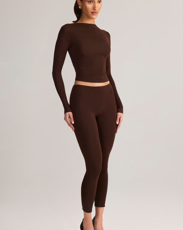 Chocolate Brown Modal Ruched Long-Sleeve Top