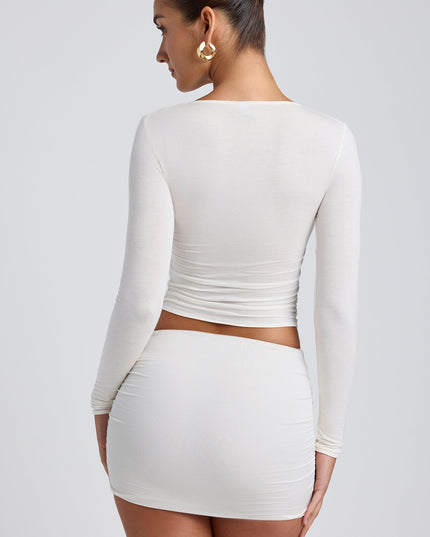 White Modal Ruched Long-Sleeve Top