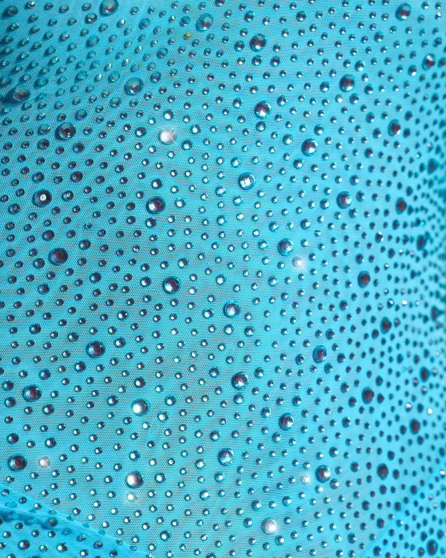 Aqua Blue Embellished One-Shoulder Mini Dress