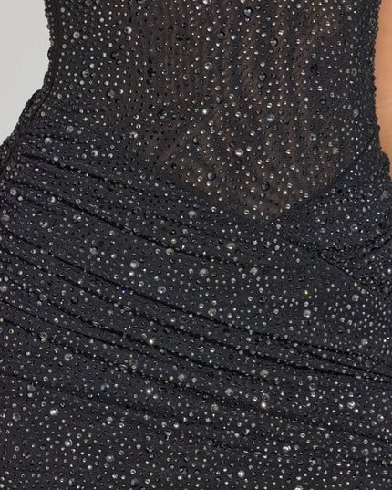 Black Embellished One-Shoulder Mini Dress