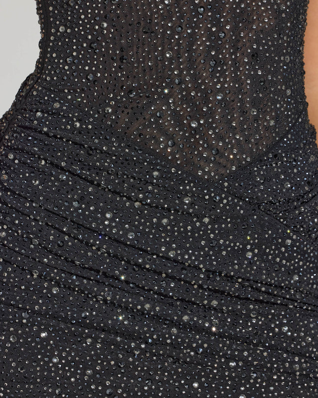 Black Embellished One-Shoulder Mini Dress