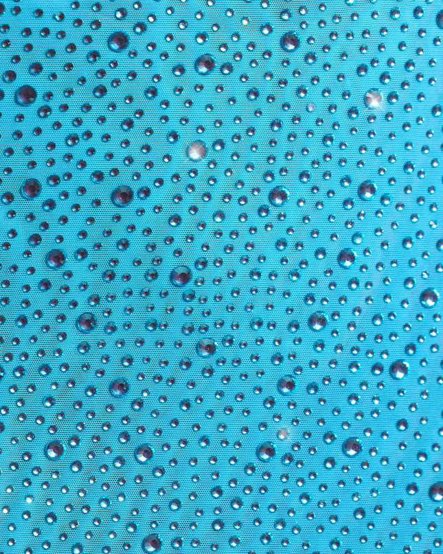 Aqua Blue Embellished Mid-Rise Micro Mini Skirt