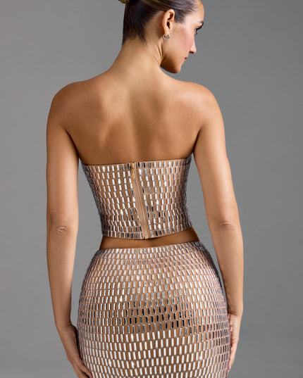 Almond Embellished Low-Rise Micro Mini Skirt