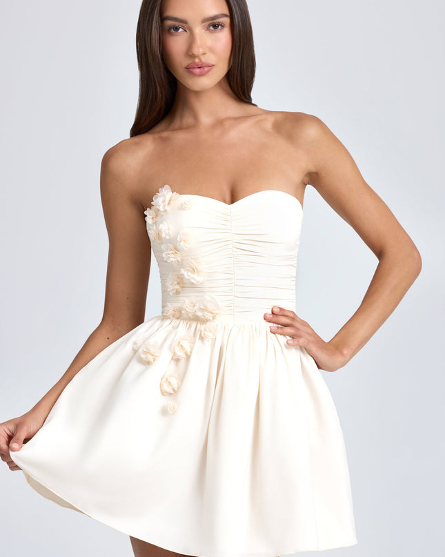 Ivory Bandeau Floral-Appliqué Corset Mini Dress