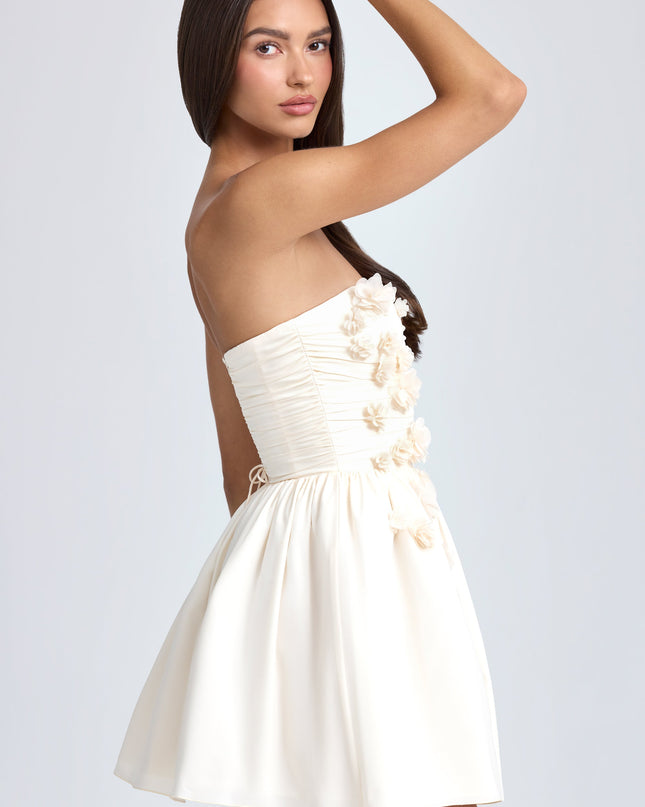 Ivory Bandeau Floral-Appliqué Corset Mini Dress