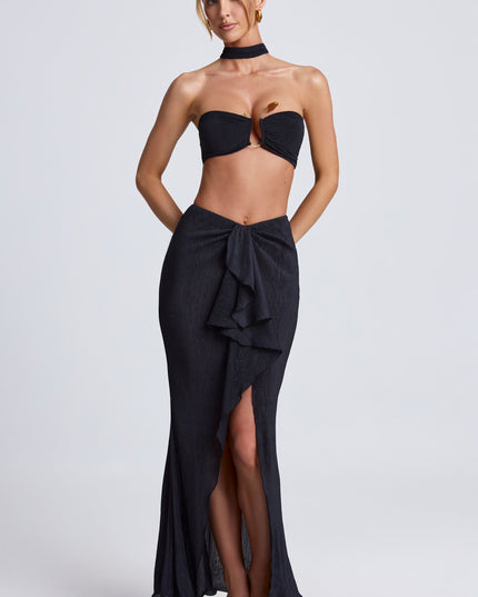 Black Ruffle-Trim Maxi Skirt