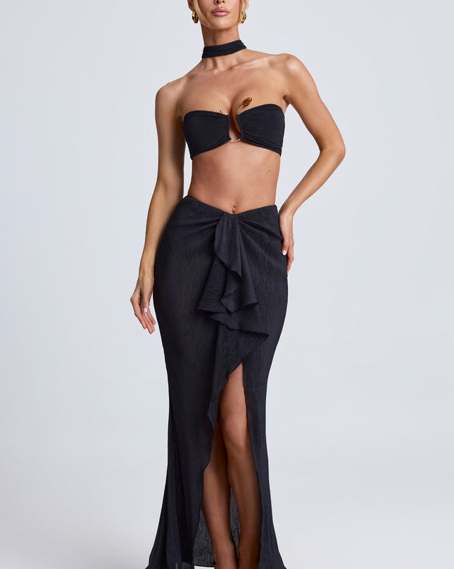 Black Ruffle-Trim Maxi Skirt