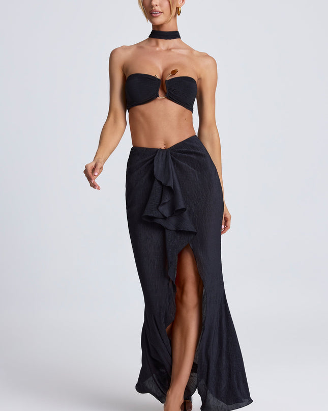 Black Ruffle-Trim Maxi Skirt
