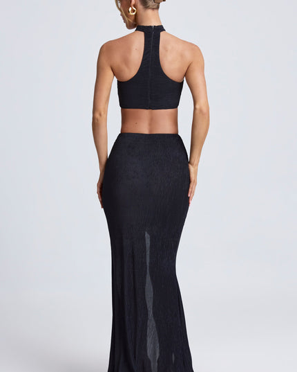 Black Ruffle-Trim Maxi Skirt