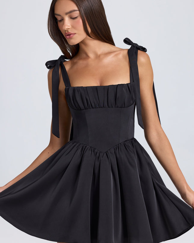 Black Draped Corset Mini Dress