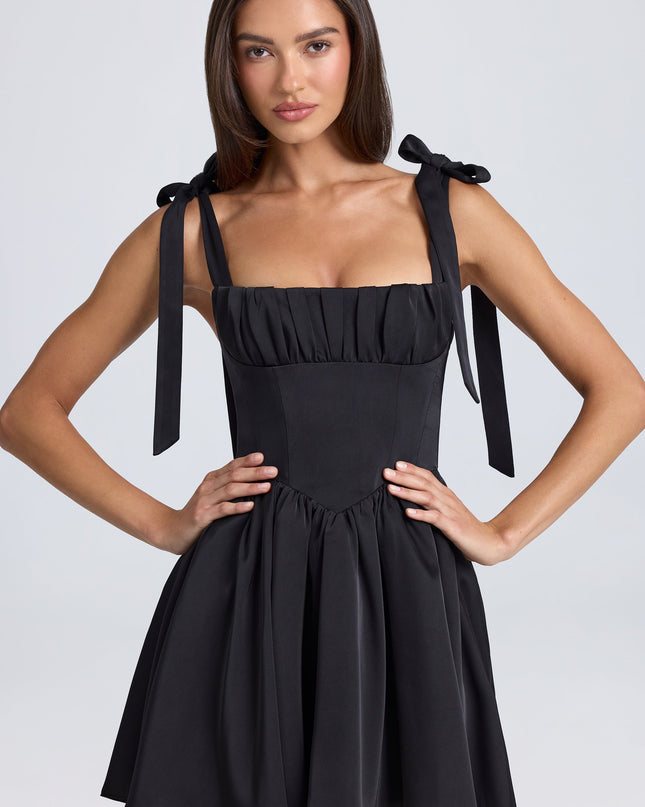 Black Draped Corset Mini Dress