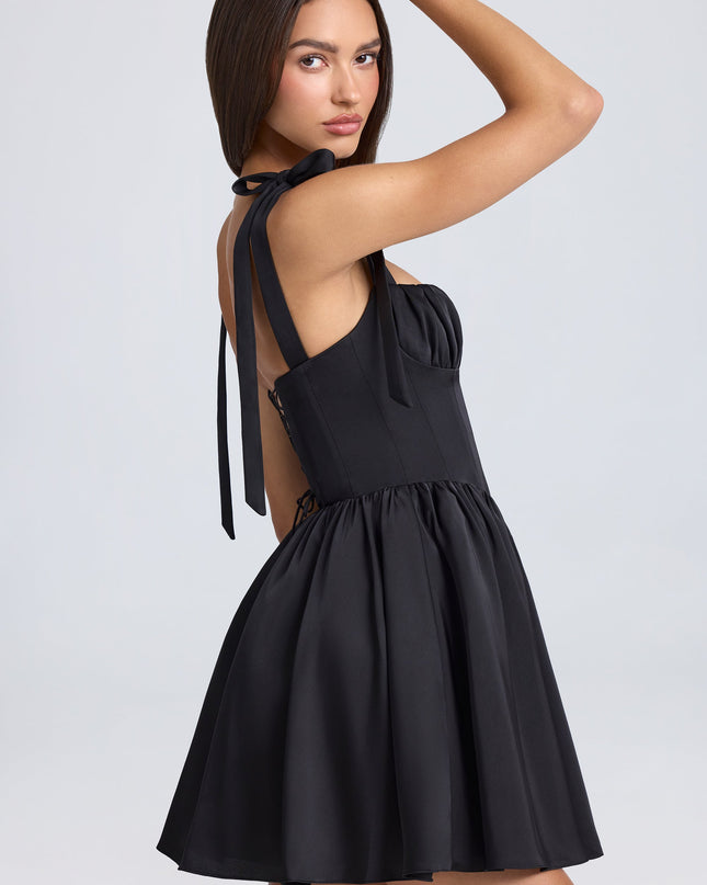 Black Draped Corset Mini Dress